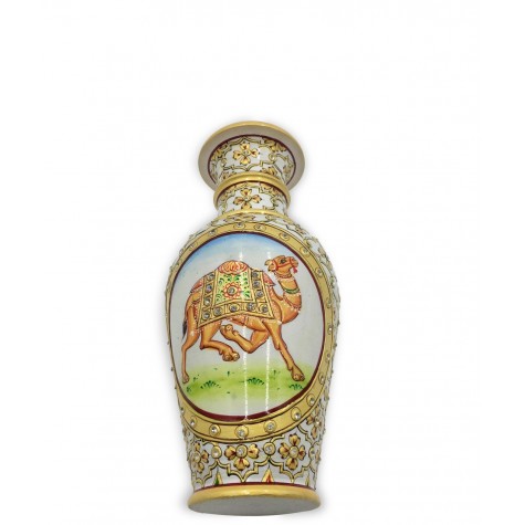 Marble Flower Vase with Camel Painting - Vase in Marble Handpainted Indian Artifact