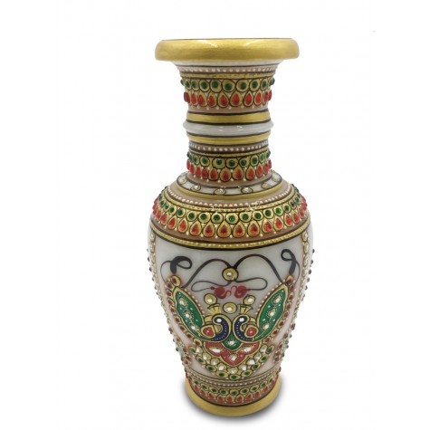 Marble Flower Vase with Peacock Jewelry design - Vase in Marble Handpainted Indian Artifact