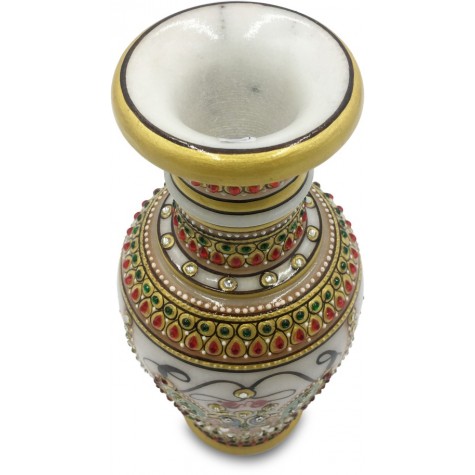 Marble Flower Vase with Peacock Jewelry design - Vase in Marble Handpainted Indian Artifact