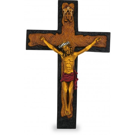 Jesus on Cross Handmade Gold Polyresin Statue - Jesus Christ Cross gift