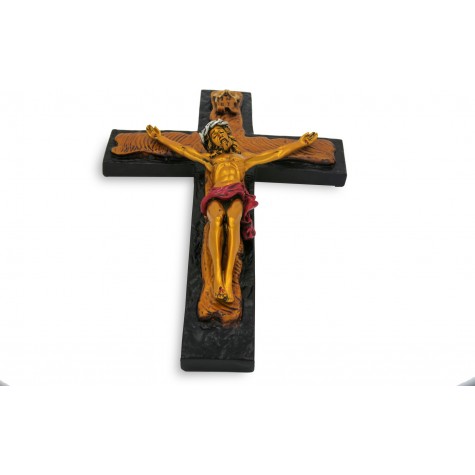 Jesus on Cross Handmade Gold Polyresin Statue - Jesus Christ Cross gift