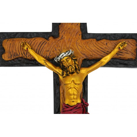 Jesus on Cross Handmade Gold Polyresin Statue - Jesus Christ Cross gift