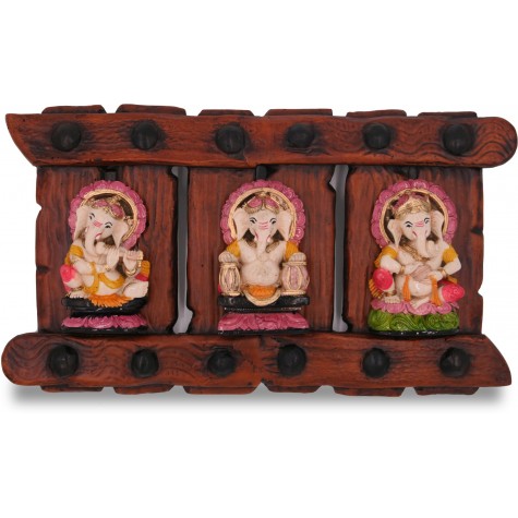 Handmade Triple Ganesha Wall Hanging in PolyResin - Lord Ganesh Collectible Wall Hanging in Resin