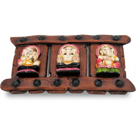 Handmade Triple Ganesha Wall Hanging in PolyResin - Lord Ganesh Collectible Wall Hanging in Resin