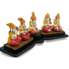 Ganesha Playing 5 Musical Instruments Handmade Polyresin - Resin made Ganesha elephant God with musical instruments