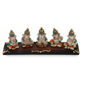 5 Ganeshas Playing Different musical instruments Handmade Polyresin - Ganesh statues playing musical instruments in resin