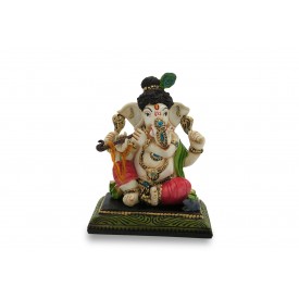 Ganesha playing Flute Handmade Polyresin - Ganesha Idol in Resin Handicraft for Gifting