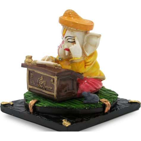 Thinking Ganesha Cute Handmade in Polyresin - Home Decor Ganesh Idol for Gift