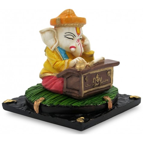 Thinking Ganesha Cute Handmade in Polyresin - Home Decor Ganesh Idol for Gift