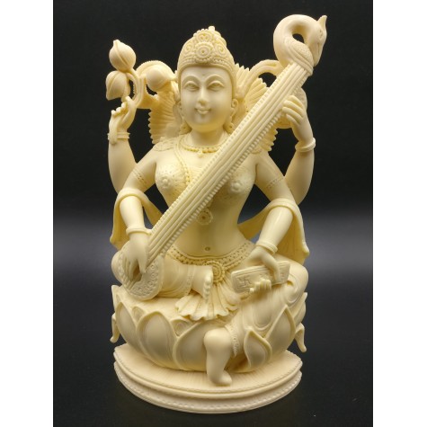 Saraswati statue hand carved in marble dust 8 inches - Goddess of learning Saraswathi Idol | Murti | Sculpture | Figurine