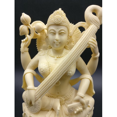 Saraswati statue hand carved in marble dust 8 inches - Goddess of learning Saraswathi Idol | Murti | Sculpture | Figurine