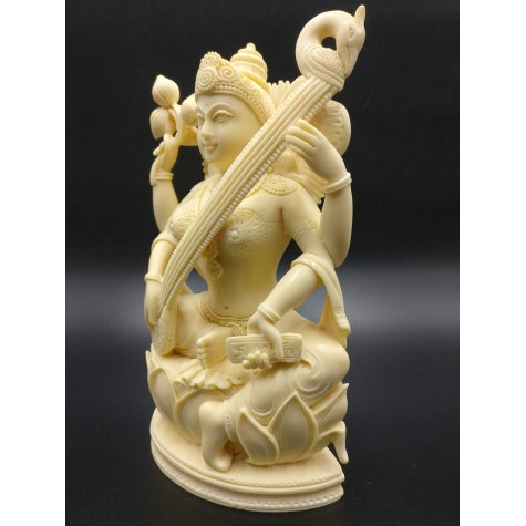 Saraswati statue hand carved in marble dust 8 inches - Goddess of learning Saraswathi Idol | Murti | Sculpture | Figurine