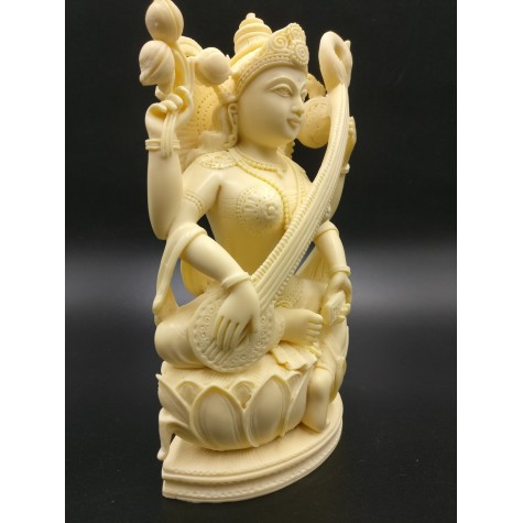 Saraswati statue hand carved in marble dust 8 inches - Goddess of learning Saraswathi Idol | Murti | Sculpture | Figurine