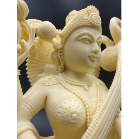 Saraswati statue hand carved in marble dust 8 inches - Goddess of learning Saraswathi Idol | Murti | Sculpture | Figurine