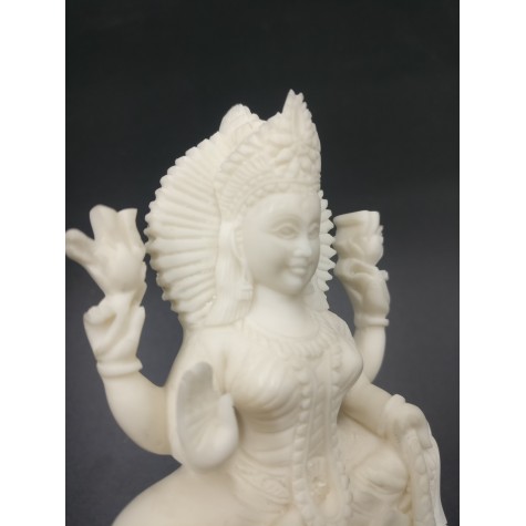 Laxmi sitting on lotus statue in marble dust 5 inches - Devi Lakshmi hand carved idol and figurine for temple or home decor - Diwali gifts