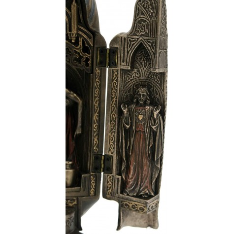 Triptych of The Virgin Mary hinged Statue with Sculpture of Pieta in The Center and Side Panels of Blessed Mother and Sacred Heart of Jesus