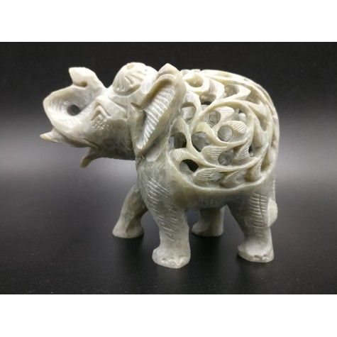 Elephant hand carved figurine in natural Gorara soapstone with baby elephant inside - Gorara | Soapstone elephant statues, carvings and gifts - stone handicrafts