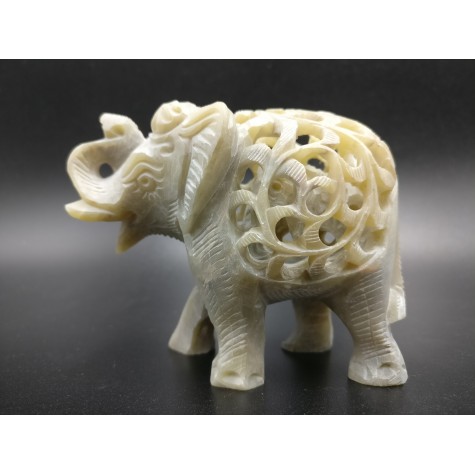 Elephant hand carved figurine in natural Gorara soapstone with baby elephant inside - Gorara | Soapstone elephant statues, carvings and gifts - stone handicrafts