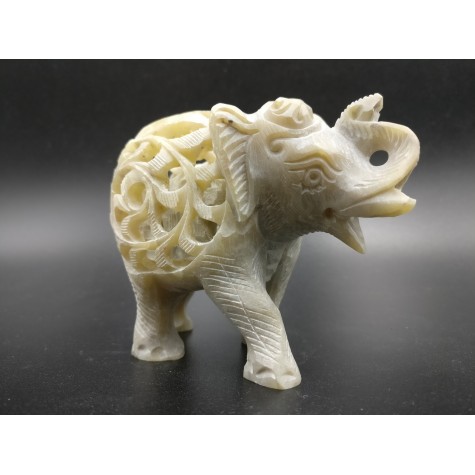 Elephant hand carved figurine in natural Gorara soapstone with baby elephant inside - Gorara | Soapstone elephant statues, carvings and gifts - stone handicrafts