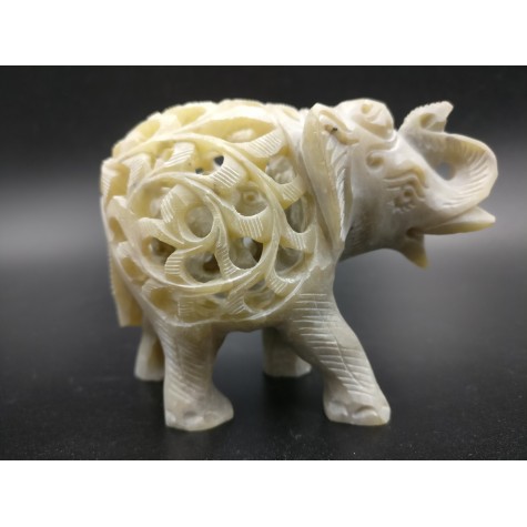 Elephant hand carved figurine in natural Gorara soapstone with baby elephant inside - Gorara | Soapstone elephant statues, carvings and gifts - stone handicrafts