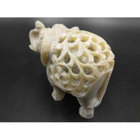 Elephant hand carved figurine in natural Gorara soapstone with baby elephant inside - Gorara | Soapstone elephant statues, carvings and gifts - stone handicrafts