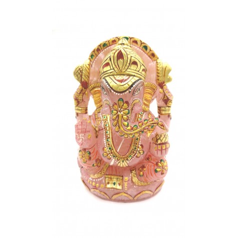 Ganesha Idol in Rose Quartz - Handmade Statue of Lord Ganesha in Semi Precious Stone 894 gms