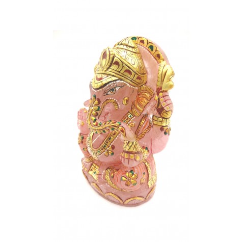 Ganesha Idol in Rose Quartz - Handmade Statue of Lord Ganesha in Semi Precious Stone 894 gms