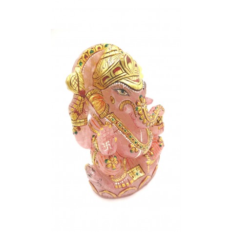 Ganesha Idol in Rose Quartz - Handmade Statue of Lord Ganesha in Semi Precious Stone 894 gms