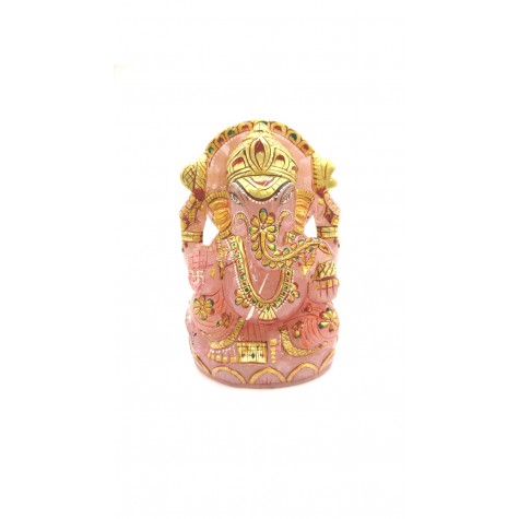 Ganesha Idol in Rose Quartz - Handmade Statue of Lord Ganesha in Semi Precious Stone 894 gms