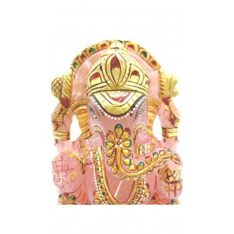 Ganesha Idol in Rose Quartz - Handmade Statue of Lord Ganesha in Semi Precious Stone 894 gms