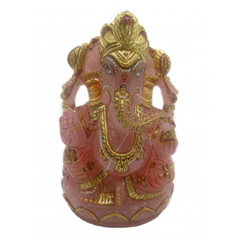Ganesha Idol in Rose Quartz - Handmade Statue of Lord Ganesha in Semi Precious Stone 1453 gms