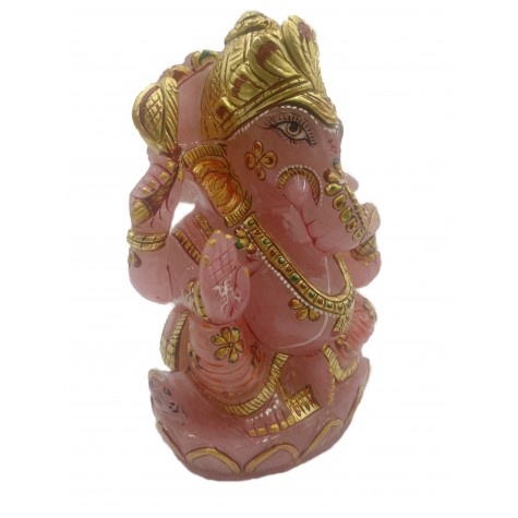Ganesha Idol in Rose Quartz - Handmade Statue of Lord Ganesha in Semi Precious Stone 1453 gms