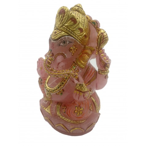 Ganesha Idol in Rose Quartz - Handmade Statue of Lord Ganesha in Semi Precious Stone 1453 gms