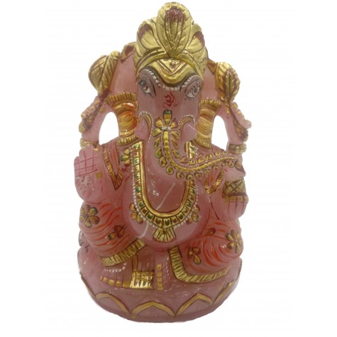 Ganesha Idol in Rose Quartz - Handmade Statue of Lord Ganesha in Semi Precious Stone 1453 gms