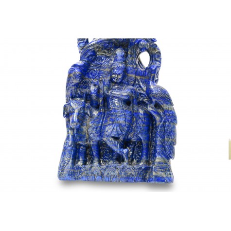 Krishna Statue in Lapis Lazuli Stone | Idol | Sculpture of Lord Krishna playing flute on the head of multi hooded Serpent Kaaliya - Carving of Krishna on both sides