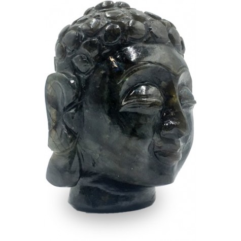 Buddha Head Figurine in Black Rainbow Stone also called Labradorite Stone - Home Decor for Peace and Healing Semi Precious Stone Buddha Head Figurine in Black Rainbow Stone also called Labradorite Stone - Home Decor for Peace and Healing Semi Precious Stone