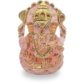 Ganesha Idol in Rose Quartz - Handmade Statue of Lord Ganesha in Semi Precious Stone