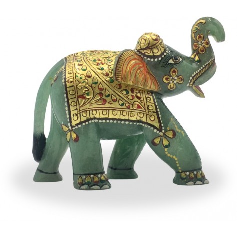 Elephant in Jadestone with Gold Foil - Semi Precious Jadestone Elephant hand sculpted Gift item Handicraft