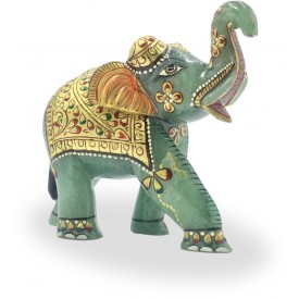 Elephant in Jadestone with Gold Foil - Semi Precious Jadestone Elephant hand sculpted Gift item Handicraft