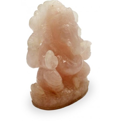 Ganesha Statue in Rose Quartz - Semi Precious Rose Quartz Ganesh Idol