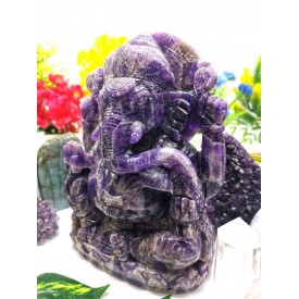 Ganesh Statue hand carved in Amethyst 8 inches 3.2 kg - Lord Ganesha carving | Idol | Gemstone Figurine 