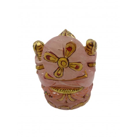 Rose Quartz Ganesh Statue 3.3 Inches with Gold foil artwork