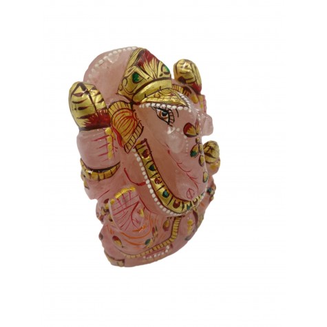 Rose Quartz Ganesh Statue 3.3 Inches with Gold foil artwork