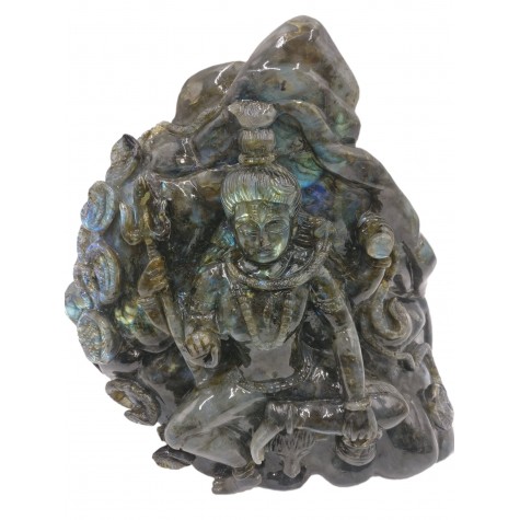Shiva Statue in Labradorite Stone - Rare Unique Sculpture in Black Rainbow Stone - 11 kilos