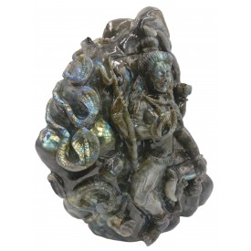 Shiva Statue in Labradorite Stone - Rare Unique Sculpture in Black Rainbow Stone - 11 kilos