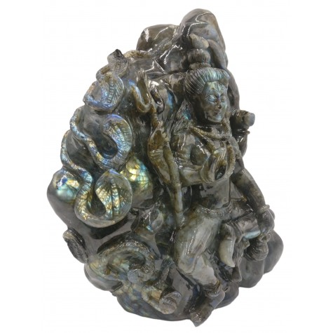Shiva Statue in Labradorite Stone - Rare Unique Sculpture in Black Rainbow Stone - 11 kilos