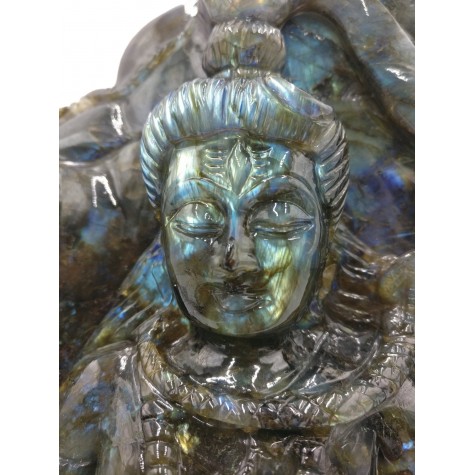 Shiva Statue in Labradorite Stone - Rare Unique Sculpture in Black Rainbow Stone - 11 kilos