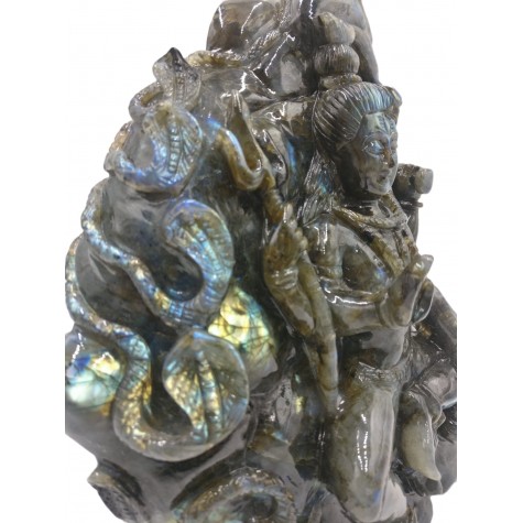 Shiva Statue in Labradorite Stone - Rare Unique Sculpture in Black Rainbow Stone - 11 kilos