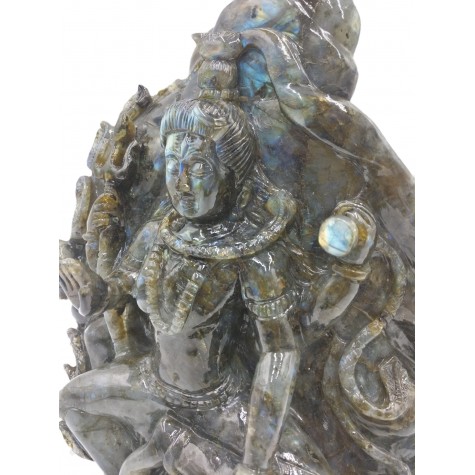 Shiva Statue in Labradorite Stone - Rare Unique Sculpture in Black Rainbow Stone - 11 kilos