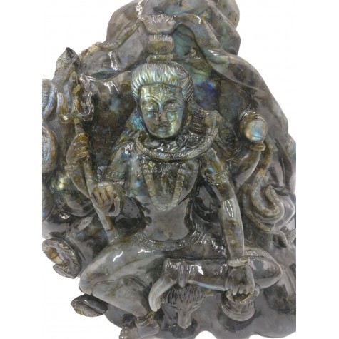 Shiva Statue in Labradorite Stone - Rare Unique Sculpture in Black Rainbow Stone - 11 kilos
